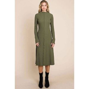 The Brianna - Mock Neck Ribbed Midi Dress in Olive